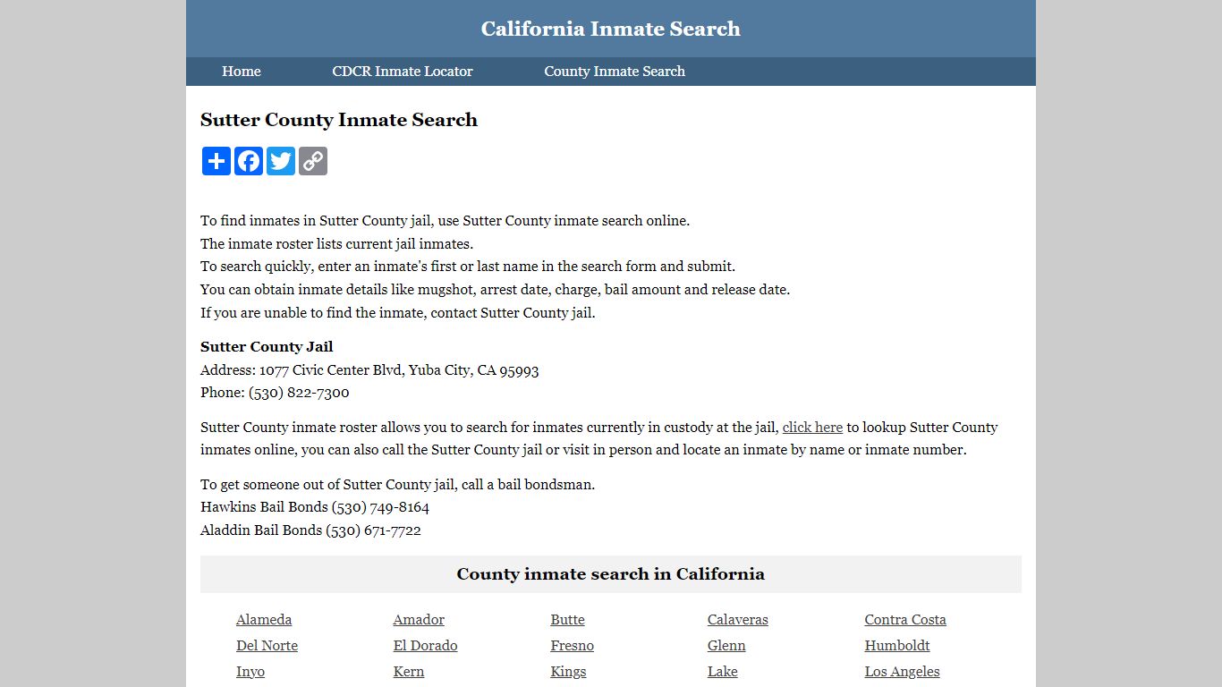 Sutter County Inmate Search